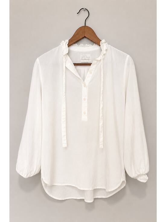 j crew Tops - J Crew White Chiffon Womens Blouse Size 8 Normcore Coastal Preppy Top Romantic